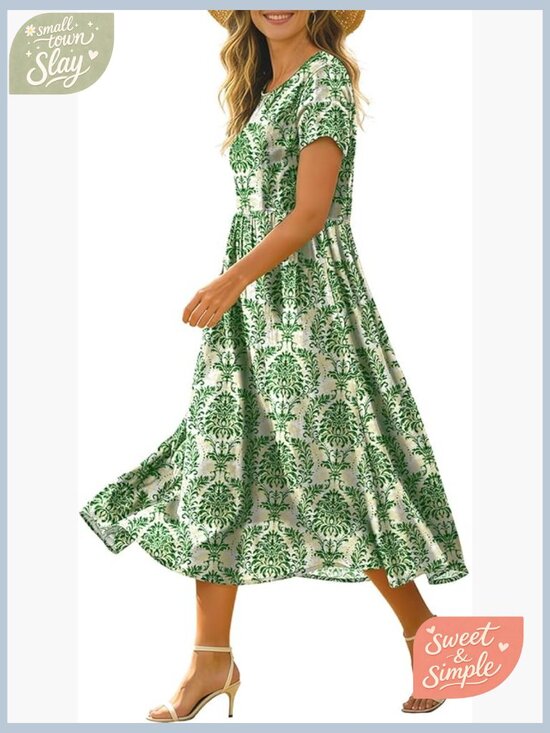 Dresses & Skirts - Boho Floral Maxi Dress with Pockets Beach Vacation Casual Loose